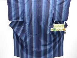 未使用品　草木染　縞織り出し本場真綿絢結城紬着物